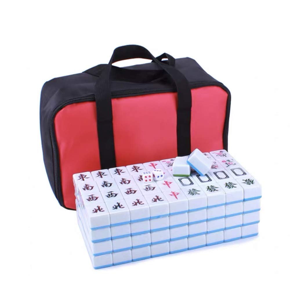 Chiński Mahjong, gra karciana z torbą, gra planszowa, 144 tradycyjne chińskie gry mahjong, 42 zestawy gier imprezowych, prezenty, rozrywka (kolor: niebieski, rozmiar: # 42)