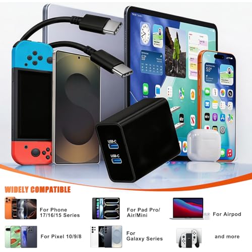 45W Dual Type C Charger Fast Charging for Samsung,PD 3.0 GaN Super Fast Android Phone Charger Block with Long USB C Cable 10FT/6FT for Galaxy S25/S25 Ultra/S25+/S24+/S23/S22/for iPhone 17/16/15 Series - image 8