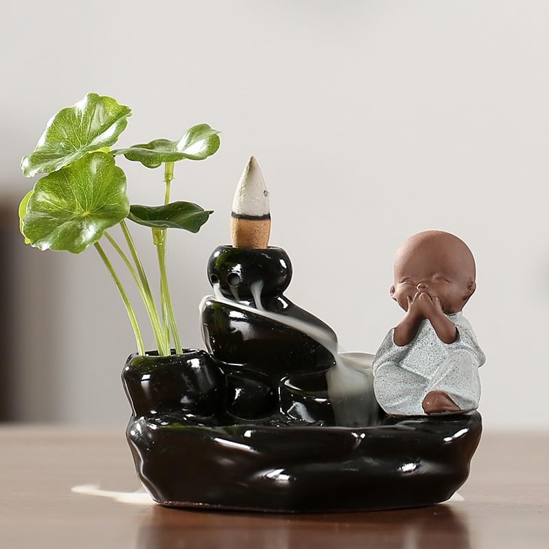 Portaincenso Bruciatore di incenso in Ceramica di riflusso del Piccolo Monaco Bruciatore di Legno di Sandalo Arredamento Creativo for la casa Bruciatore di Incenso(B)