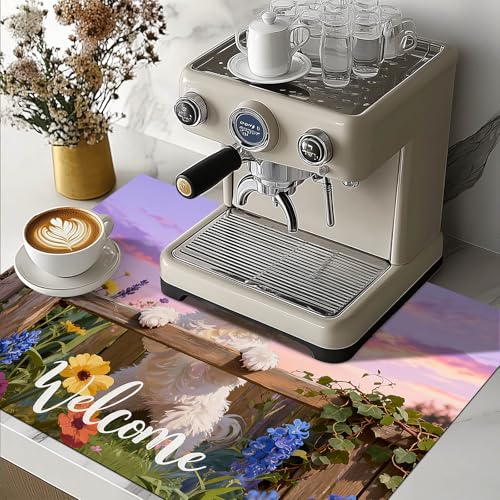 Image of HOMETITUTE Spring Stove Top Covers for Electric Stove 28x20 Inches Puppy Flower Garden Sunset Heat Resistant Glass Cooktop Protector Pad Decorative Stovetop Cover Dish Drying Mats for Kitchen Decor