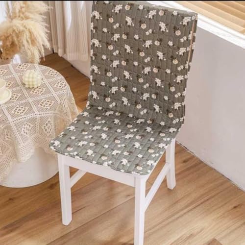 Image of HOMETHREADS Floral Cotton Chair Cover Set | Soft & Comfortable Seat Covers with Anti-Skid Non-Slip Backing + Waterproof Dining Table Cover (150x240 cm) (White Green, 8 Chair Covers + 1 Table Cover)