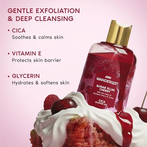Image of Nykaa Wanderlust Sugar Plum Cherry with Cica Gentle Cleanser Body Wash for Nourished, Refreshing Skin | 250ml | Paraben-Free & Vegan