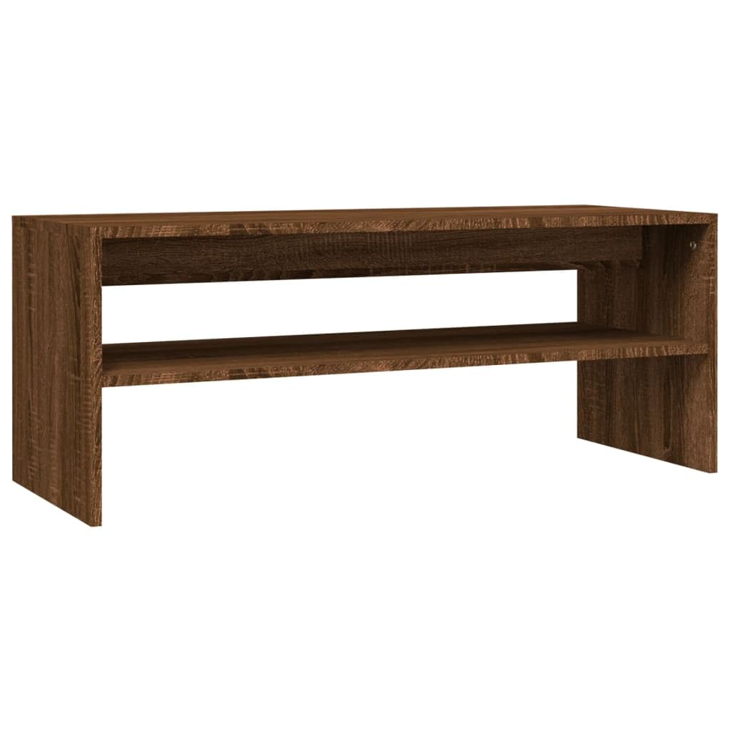 Mesa de centro marrón efecto roble 100 x 40 x 40 cm de material de madera, mesa auxiliar moderna con estante, mesa de salón estable para salón, dormitorio y oficina