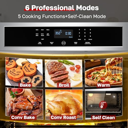 Image of 30 inch Electric Wall Oven with Self-cleaning, CSA Certified, ThermoMate 4.8 Cu.Ft Bilt-in Wall Oven with 8 Functions, 3800W Convection Wall Ovens, Touch Control, Safety Lock, Stainless Steel