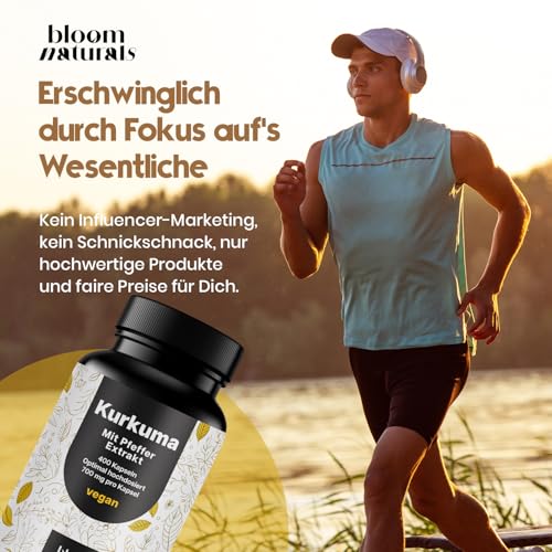 Kurkuma Kapseln Hochdosiert - 400 Kapseln (13 Monate) mit 700mg mit Curcumin & Piperin - vegan und mit Liebe aus Deutschland - Curcuma Kapseln - Laborgeprüft - Verpackung kann variieren