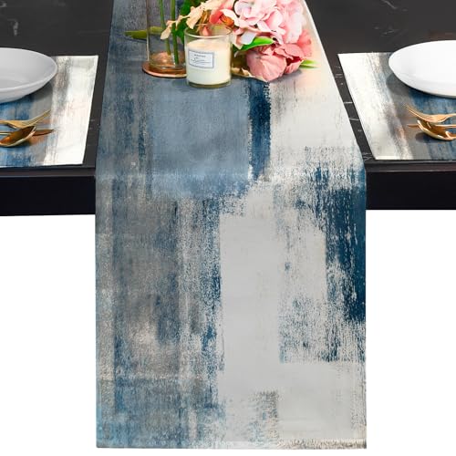 Farmhouse Table Runners 48 Inches Long, Gray White Wood Grain Spring Table Runner White Table Runner Kitchen Tablecloth Heat Resistant Table Decor for Kitchen Dining Room Coffee Table