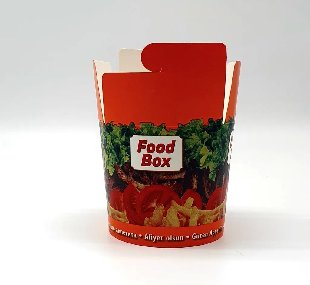 Döner Box Foodbox Nudelbox Pappe Lunchbox, 50 Stück, 750ml, 26oz, rund, faltbar