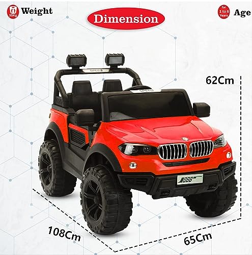 Image of SKYA STAR 888 Jeep 12 Vlot Battery Operated Rechargeable Ride on Jeep for Kids with Remote Control, 2 to 7 Years, Red