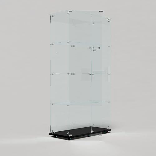 Miniatura 54 de Vitrina de cristal con 4 estantes con tira de luces LED y cerradura, vitrina de vitrina con ruedas y 1 puerta, vitrina de vidrio templado para sala