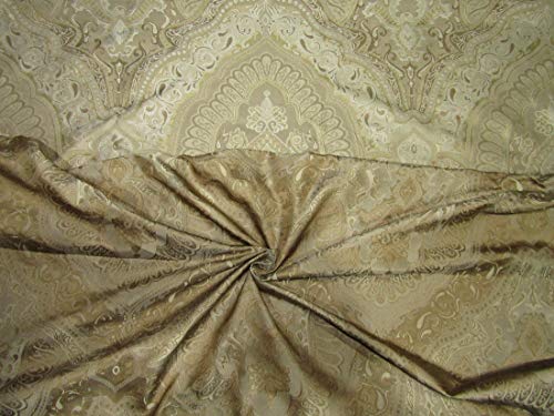 Taffetas de soie jacquard haut de gamme beige doré reversible de 2 mètres pour haute couture