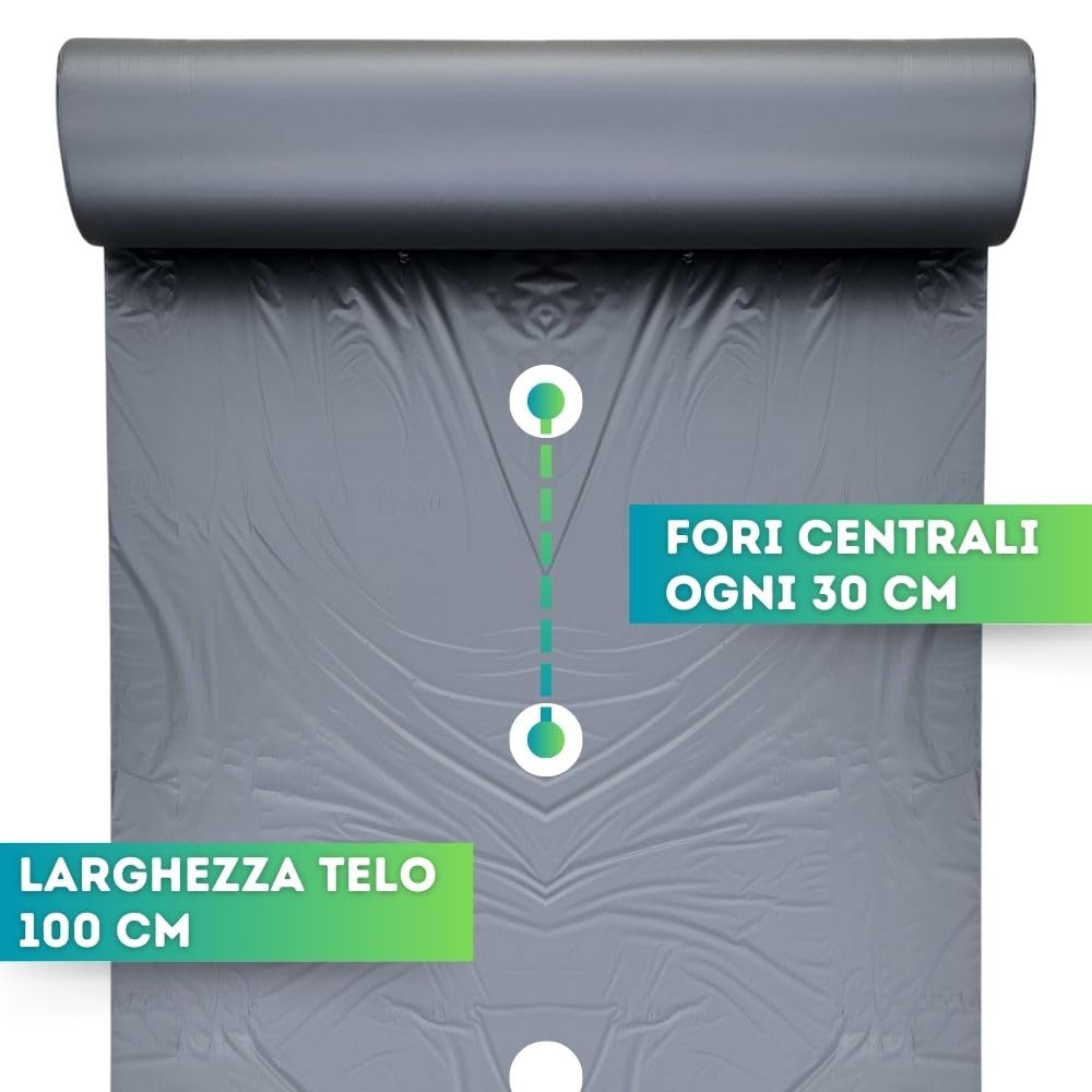 DI GIULIO SRL Telo BIODEGRADABILE PACCIAMANTE Larghezza 1 MT con Fori Centrali a 30 cm Varie Misure | Copertura Terreno ANTIERBACCE PACCIAMATURA | Bio Orto (1m x 100m)