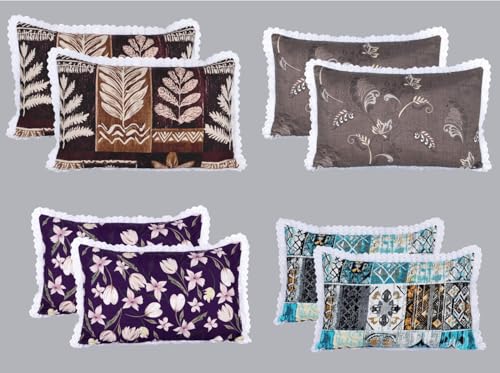 Image of RD TREND Glace Cotton Lace Pillow Cover Set of 4 (8 Pcs) - Premium 210 TC, Standard Size 18 inchx28 inch | Soft & Breathable Pillowcases for Bedroom & Home | Mix-6