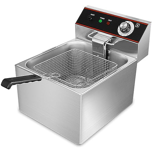 Freidora comercial 3000W eléctrica, 6L acero inoxidable con canasta para uso en el hogar y la cocina en restaurantes Encimera eléctrica con limitador de temperatura 6.3Qt