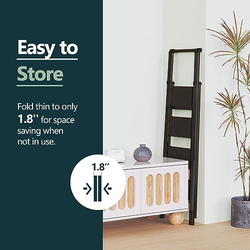 WOA WOA 4 Step Ladder, Ladders for Home, Anti-Slip Pedals, Aluminum Step Stool Foldable, Lightweight to Move, Ease of Storage, Reach 9ft for Closet Kitchen Library, Hold 300lbs - Black