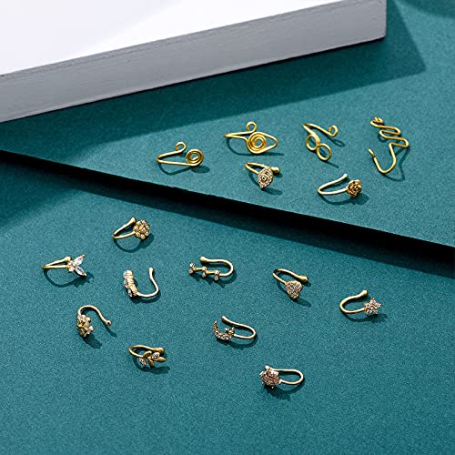 TAMHOO 25 Pcs Multi-Style Fake Nose Rings for Women and Men -Gold Plated Copper African Nose Cuff Non Piercing for Teen Grirls - Nice Gift for Her on Birthday/Valentines Day/Christmas