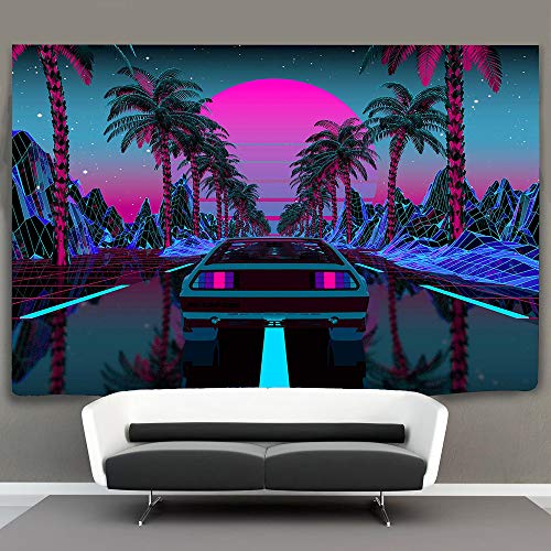 Ine Ive GTLMIE1214 Urban Street Scene Tapestry Cars Palm Trees Sunset Starry Sky Wall Decoration Colorful Punk Wall Hanging 60X40 Inch Flannel Tapestry thumb #3