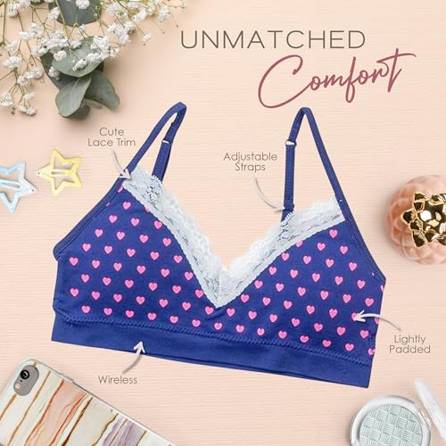 Alyce Intimates Pack of 6 Seamless Girls Bra with Lace Trim & Adjustable Straps- Youth Lightly Padded Bras for Girls3
