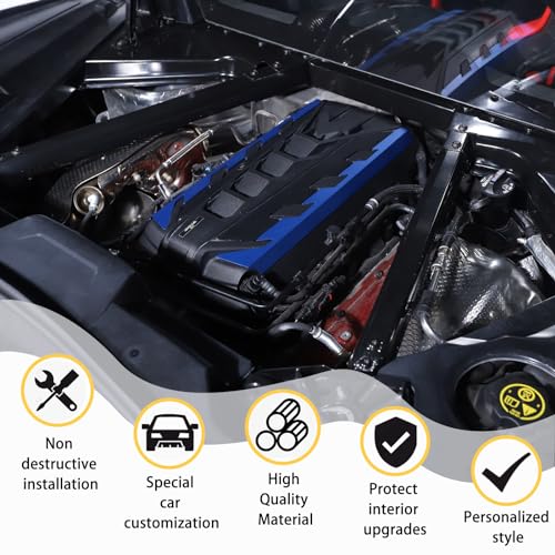 Image of CHEAYAR Engine Bay Panel Cover Compatible with Chevrolet Corvette C8 2020-2023, Engine Shroud Cover Panel Trims, C8 Accessories 2PCS (Engine Bay Trim - Blue)