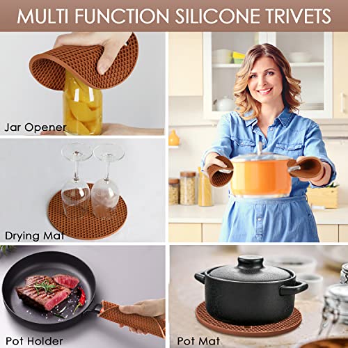 Image of Silicone Trivets for Hot Dishs, 7 Inch & 9 Inch Heat Resistant Silicone Hot Pads Pot Holders for Kitchen Counter, Flexible Round Trivet Mats, Potholders(Coffee)