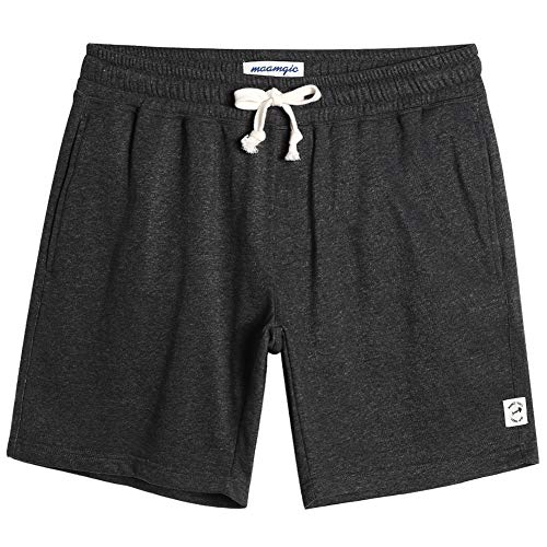 maamgic Mens Sweat Shorts 7" Above Knee Workout Gym Shorts Lounge Shorts with Zipper Pockets Charcoal
