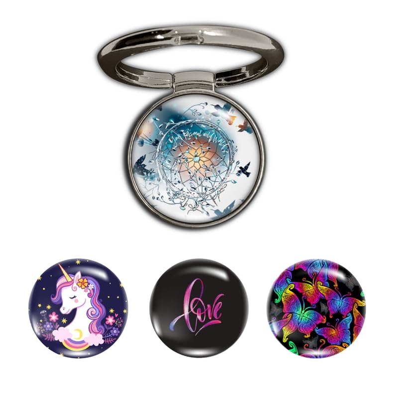 Image of 4-in-1 Metallic Mobile Back Ring Holder | Strong Grip for Phone & Back Cover | 4 3D Logo Magnets | 360 Adjustable Stand