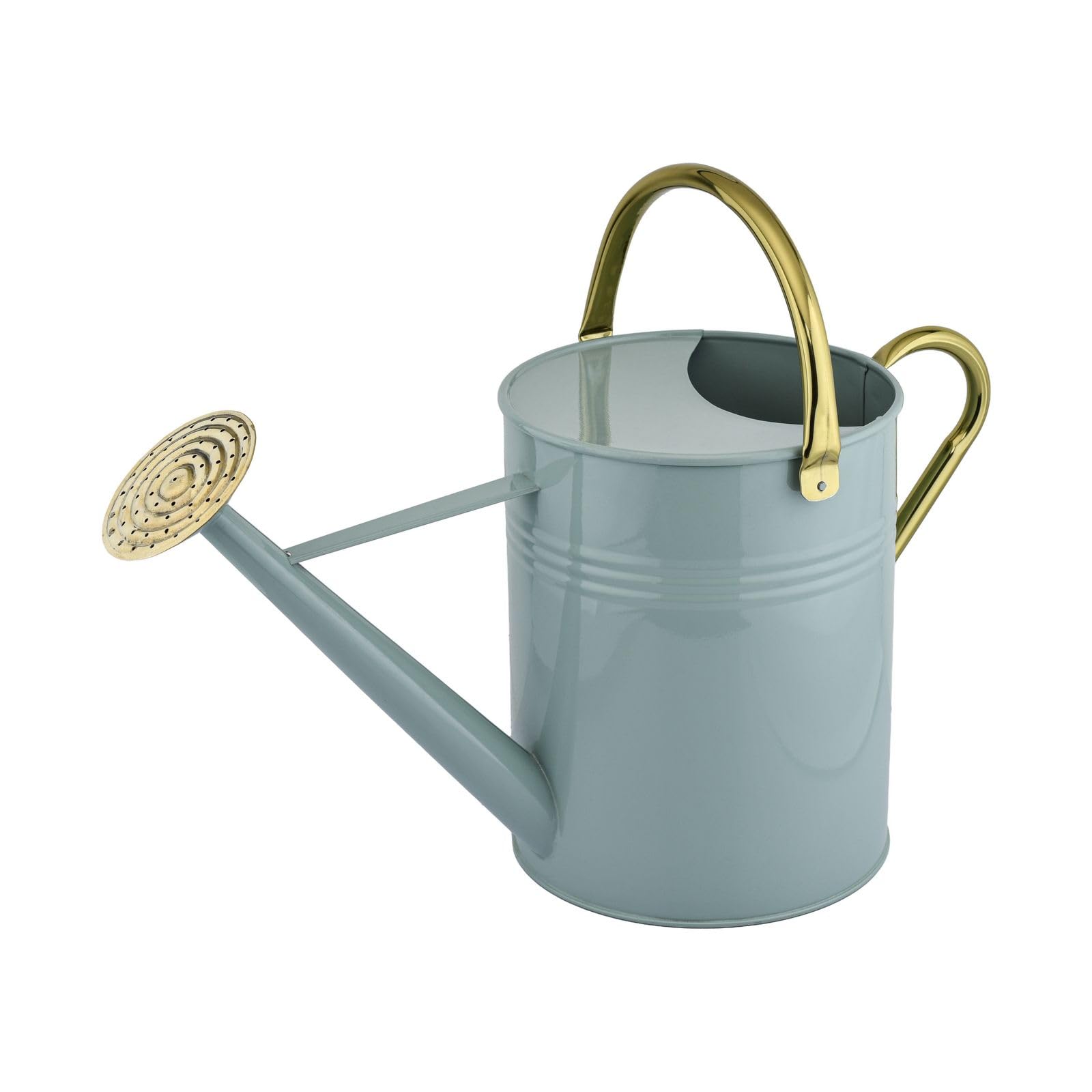 OptiProducts Dark Grey Metal Watering Can 9L / 2 Gallon with Brass Rose – Galvanised Steel Garden Watering Can with Adjustable Carry Handle