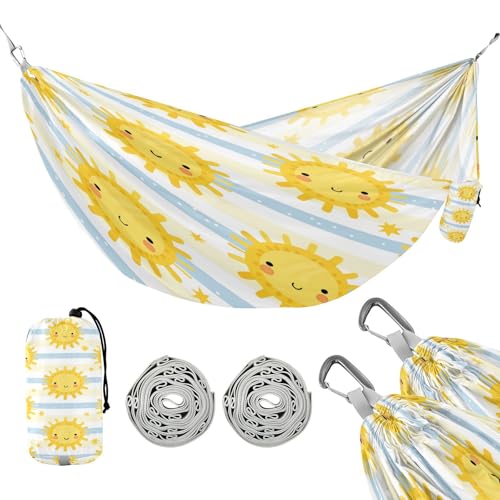 ATTX Cute Sunshine Camping Hammock - Lightweight & Portable Hammocks, Heavy Duty 330lbs Capacity for Indoor, Hiking, Backpacking, Travel, Backyard, Beach#132