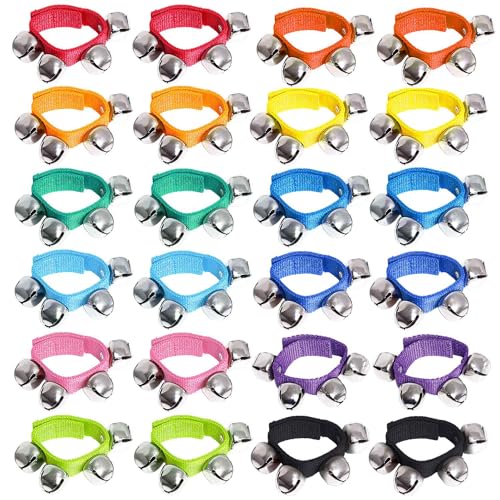 Augshy Jingle Bells 24 Pcs Wrist Band Jingle Bells 12 Musical Instruments Gift for Kids