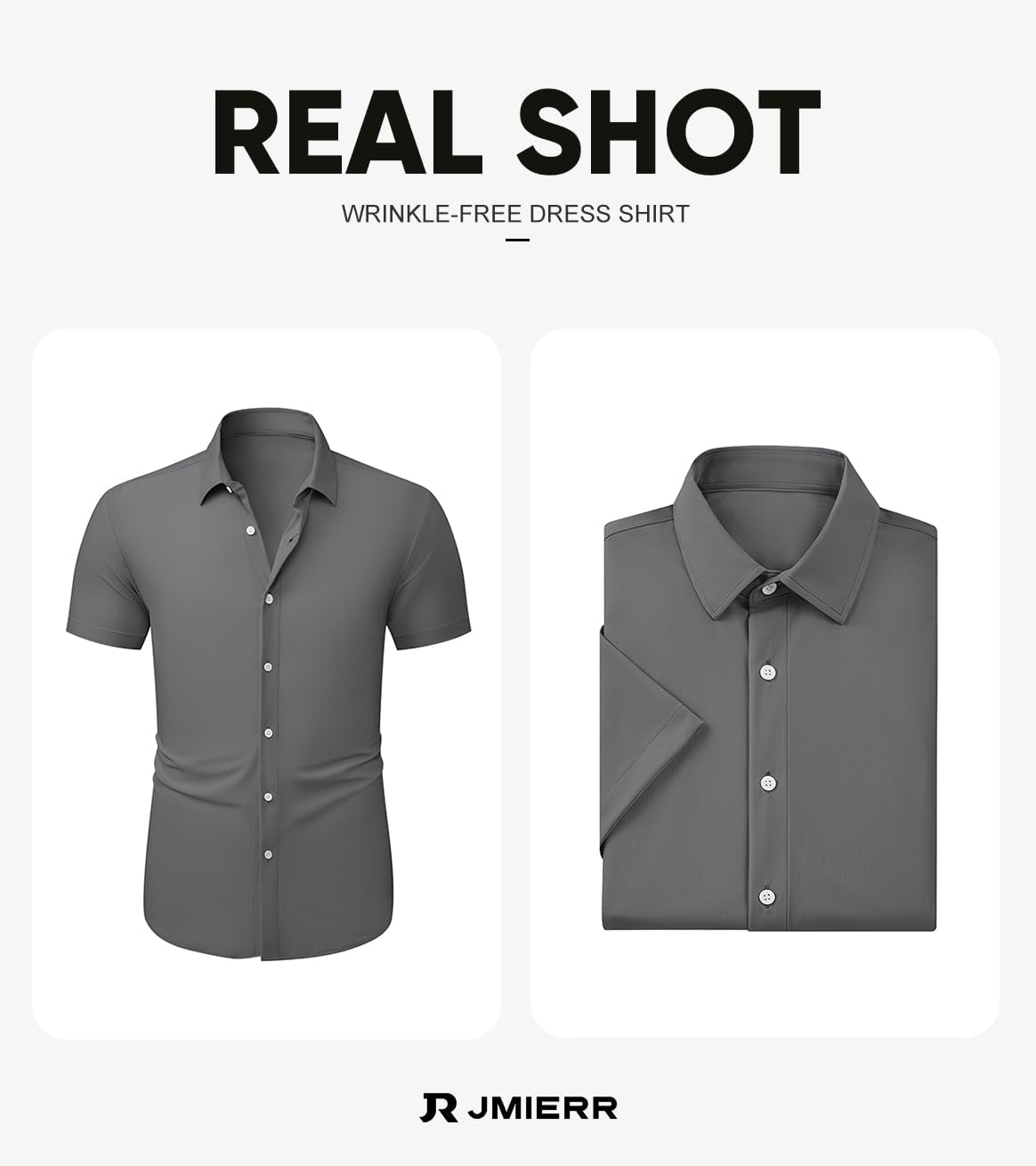 JMIERR Men's Muscle Fit Button Down Shirts Summer Casual Short Sleeve High Stretch Wrinkle-Free Shirt - Image 6