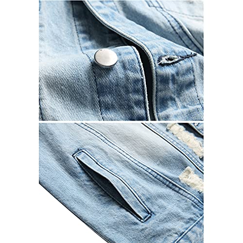 RANMCC Jean Jacket for Men Slim Fit Ripped Denim Jacket Coat4