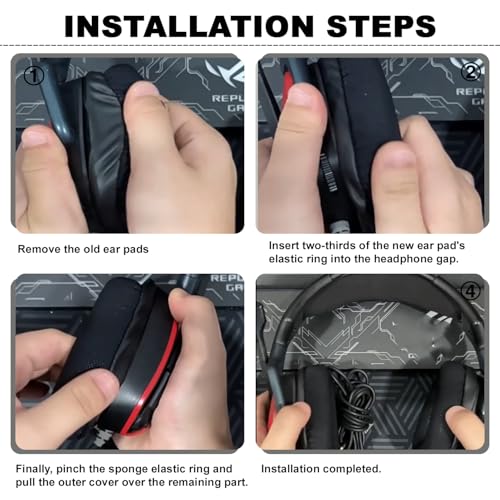 Repuesto de almohadillas para auriculares para Corsair Void Pro Wireless/Wired Gaming, cómodo y duradero (negro) miniatura 5