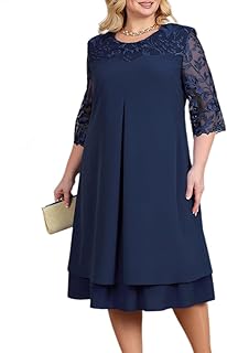 Plus Size Cocktail Dress for Curvy Women 1/2 Sleeve Floral Embroidery Chiffon Wedding Guest Dress