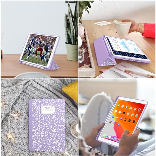 Soke Case for iPad 9th Generation 2021/8th Gen 2020/7th Gen 2019 with Pencil Holder - Premium Shockproof Case with Soft TPU Back Cover & Auto Sleep/Wake for iPad 10.2 Inch, Book Lilac by Soke - Image 6