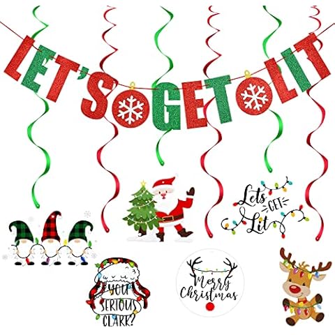 Lets GET Lit Banner and Hanging Swirls for Christmas Holiday Party Decor Cover