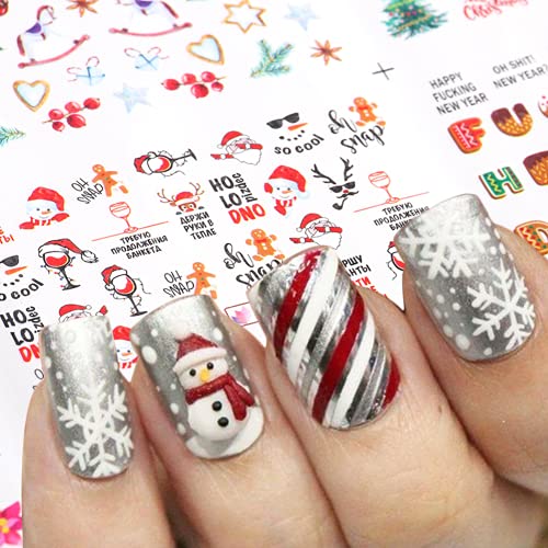 Christmas Snowflakes Nail Art Water Transfer Stickers Xmas Tree Santa Claus Bell Sock Snowman Pattern Nail Decal Word Heart Star Nail Decoration For Girl Women Manicure Accessories(12 Sheet) #TOP1