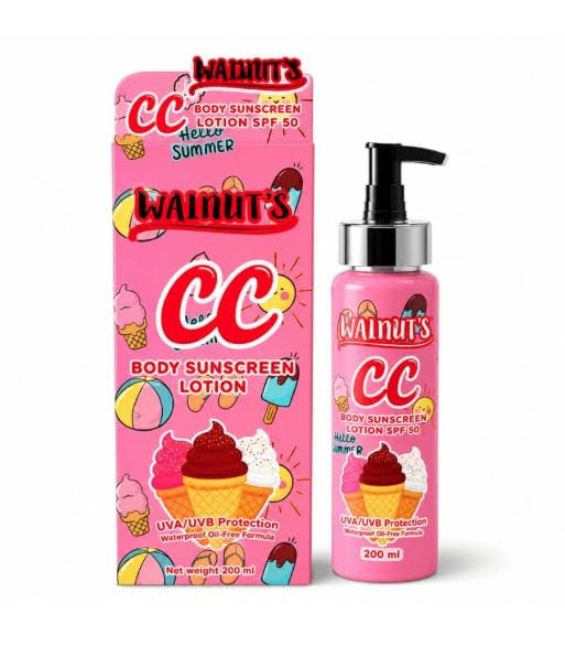 Walnut's CC Body Sunscreen Lotion SPF50 PA+++ 200ml w/Broad Spectrum Protection, Water & Sweat Resistant, Oil Control
