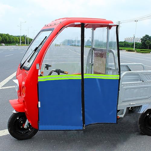 Toldo de PVC para triciclo eléctrico con parabrisas de alta resistencia azul
