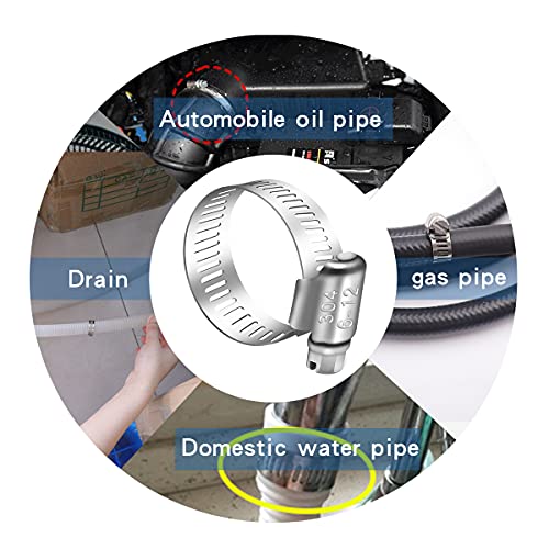 Dianrui 25 PCS Hose Clamps 1/4\"–1/2\" (6-12mm)304 Stainless Steel Worm Gear Fuel Line Hose Pipe Clamps for Fuel Line, Plumbing, Intercooler and Tube - Thumbnail 7