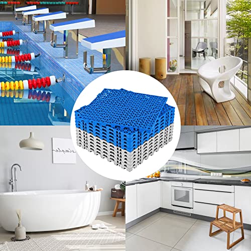 Image of ToLanbbt Modular Interlocking Cushion 12P 11.8 inch x 11.8 inch Interlocking Rubber Floor Drain Holes Non-Slip Splicing Drainage Mats for Deck, Shower, Kitchen, Drain Pool, Indoor Outdoor (Grey Blue)