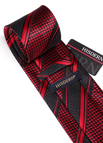 Image of HISDERN Mens Ties Set Stripe Plaid Ties for Men and Pocket Square Cufflinks Formal Silk Necktie Wedding Business