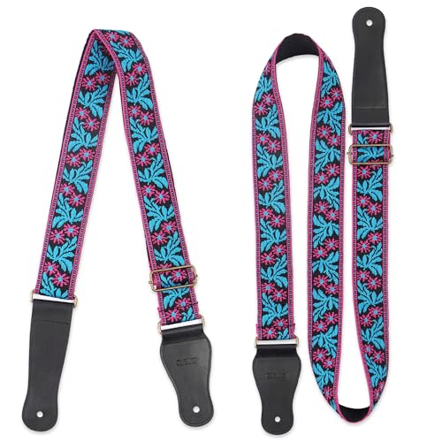 Image of Adjustable Guitar Strap Includes 2 Strap Locks & 2 Matching Picks & 1 Picks Holder & 1 leather Strap Button.