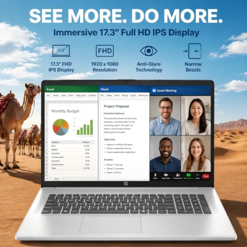 HP 17 Inch Laptop Computer, 17.3" FHD IPS Display, 16 GB RAM, 1 TB SSD, AMD Ryzen 5 7430U (Up to 4.3GHz), Wi-Fi 6, Bluetooth 5.3, Copilot AI, Business & Students, Windows 11 Pro, W/Accessories - image 3