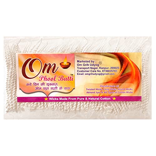 Image of Om Phool Batti Twisted Long Cotton Double Wicks for Diya, Lambi Diya Batti for Pooja, Arti- 1200 Pcs (Pack of 1, White)