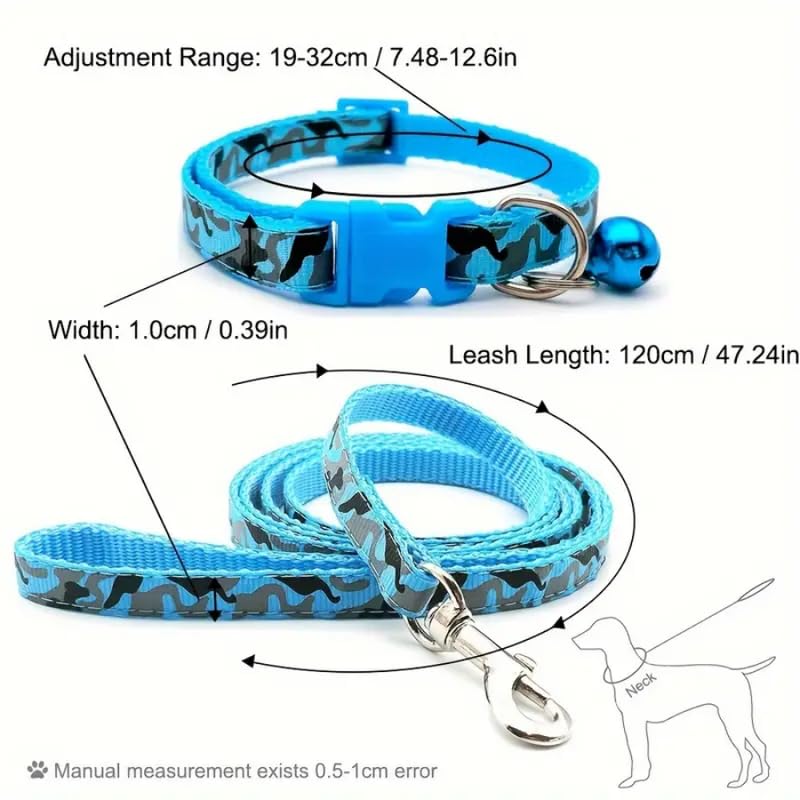 Dog Trust Dog Collar and Leash Set, Geometric Pattern, Polyester Fiber, with Bell, Adjustable, Pet Walking Accessories for Small Dogs and Cats Size 10 mm Pack of 1 Neck Size 20-30 cm