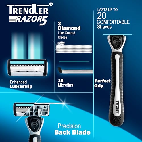 Image of 5-Blade Razor | Razor for Men, with 5 Anti-Friction blades, Dynamic Pivot for Smooth & Comfortable shave with Flexible Head, Water-Activated Moisture Strip (5 Cartridges)