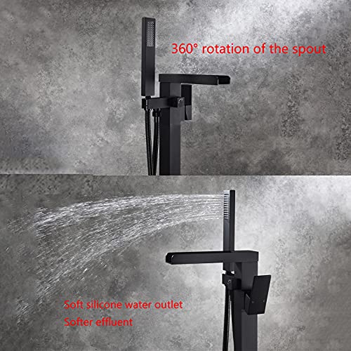 Robinet de baignoire autoportant cascade nickel brossé avec douchette - 6