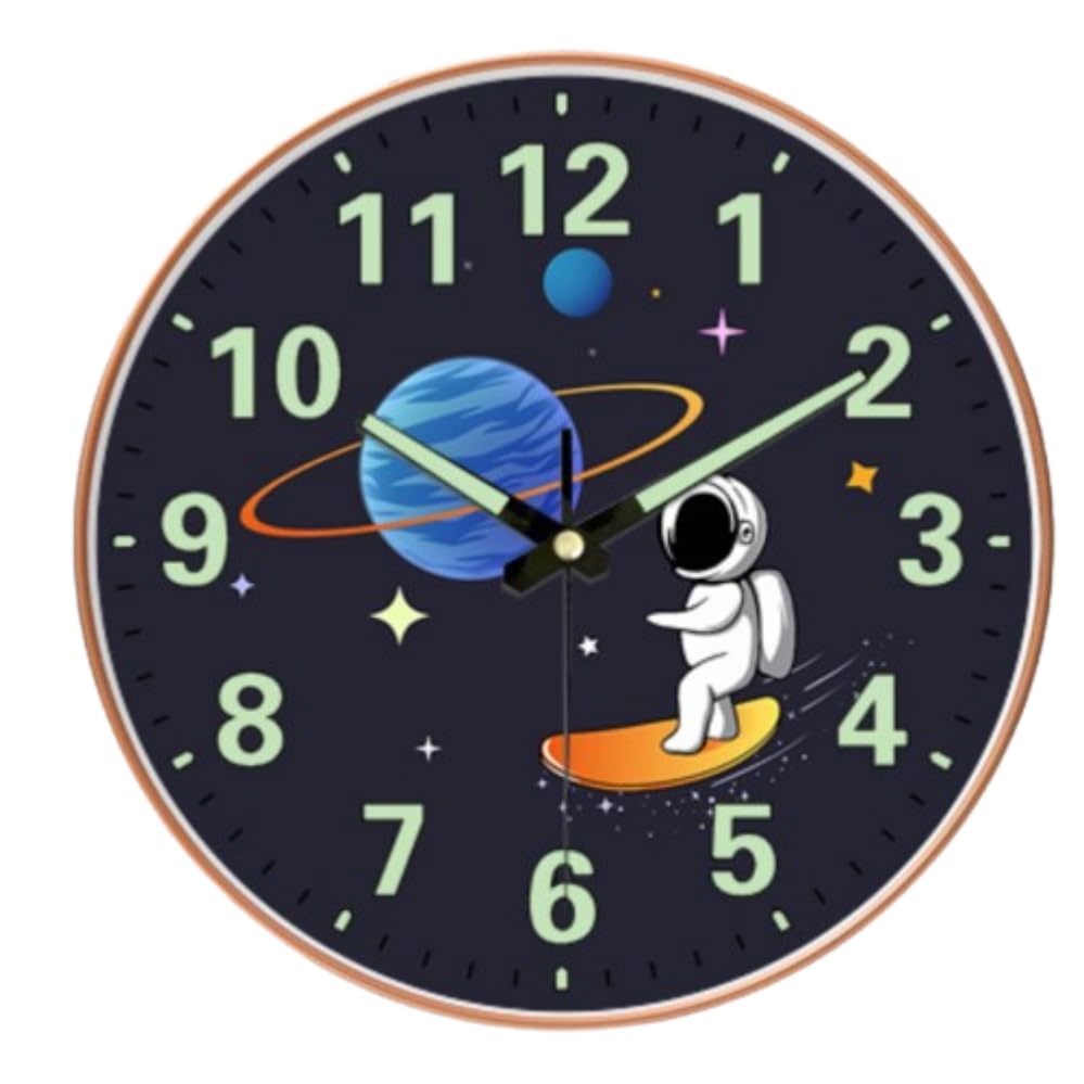 Image of WHISKET - 12 Inch | Luxury Designer Radium Wall Clock with Night Glow Numbers - Silent Analog Clock with Elegant Floral Design for Living Room, Bedroom & Office Decor.(Radium Skate Space)