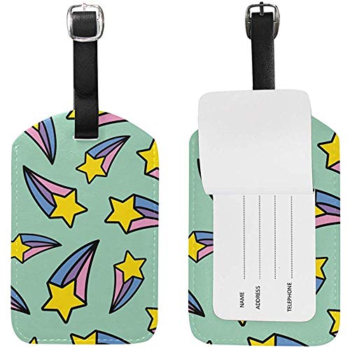 Preisvergleich Produktbild Carneg Regenbogen Shooting Star Leder Reisegepäckanhänger Set lustige personalisierte PU-Tasche Kofferetiketten mit Gurt Kabel Ausweis