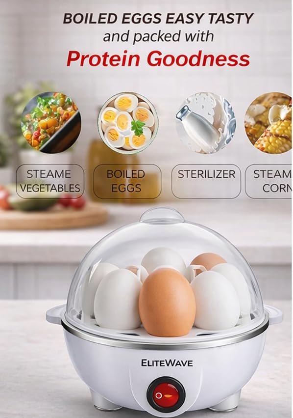 Image of Electric Egg Boiler 350W | 7 Eggs Capacity | Automatic Shut-Off | Overheat Protection | Stainless Steel Heating Plate | Egg Steamer Cooker (White)