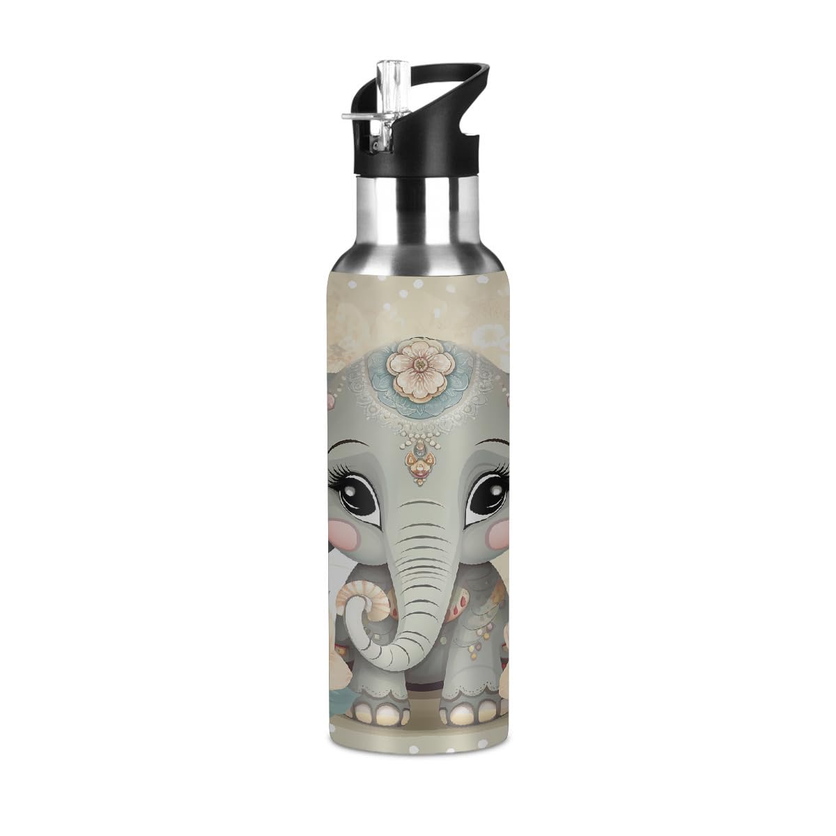 Mexpekil Insulated Water Bottle, Cute Elephant Stainless Steel Vacuum Flask, Leakproof for Hot/Cold Drinks - Bike, Running & Hiking (20oz) — image 1